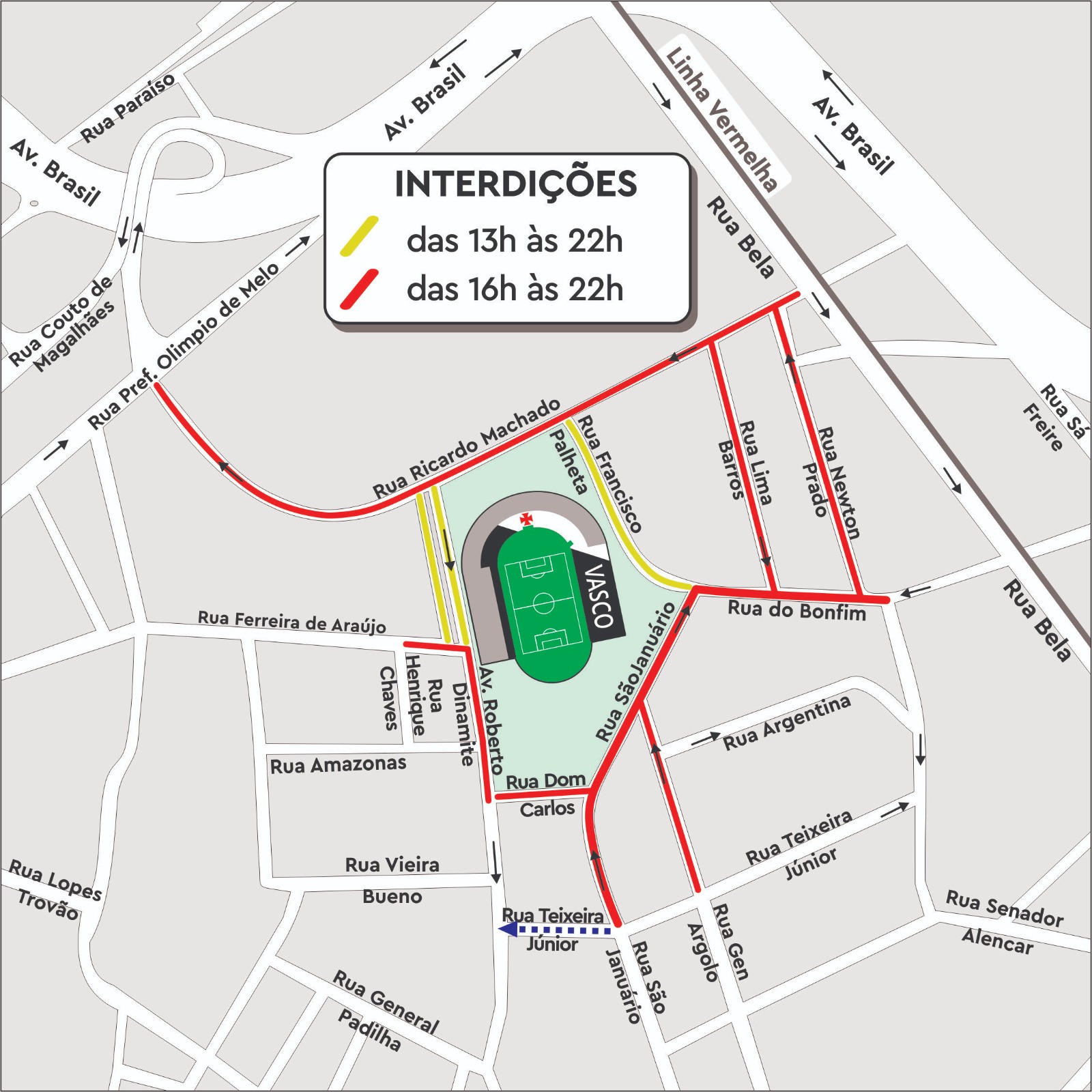 Entorno de São Januário terá interdições para jogo entre Vasco e Internacional - Prefeitura da Cidade do Rio de Janeiro